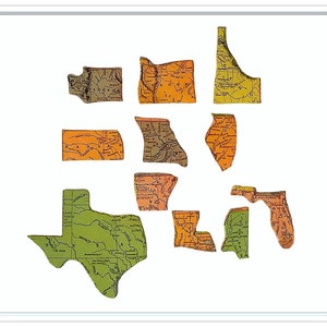 Vintage United States Puzzle Piece Magnets, Upcycled Milton Bradley Puzzle, Map Refrigerator Magnets, State Magnets, Magnet Stocking Stuffer