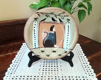 Vintage Sakura Fancy Cats Fiddlestix Decorative 8" Plate, Black Cat Decor, Anthropomorphic Cats, Quirky Dishware, Collectible Cat Plate