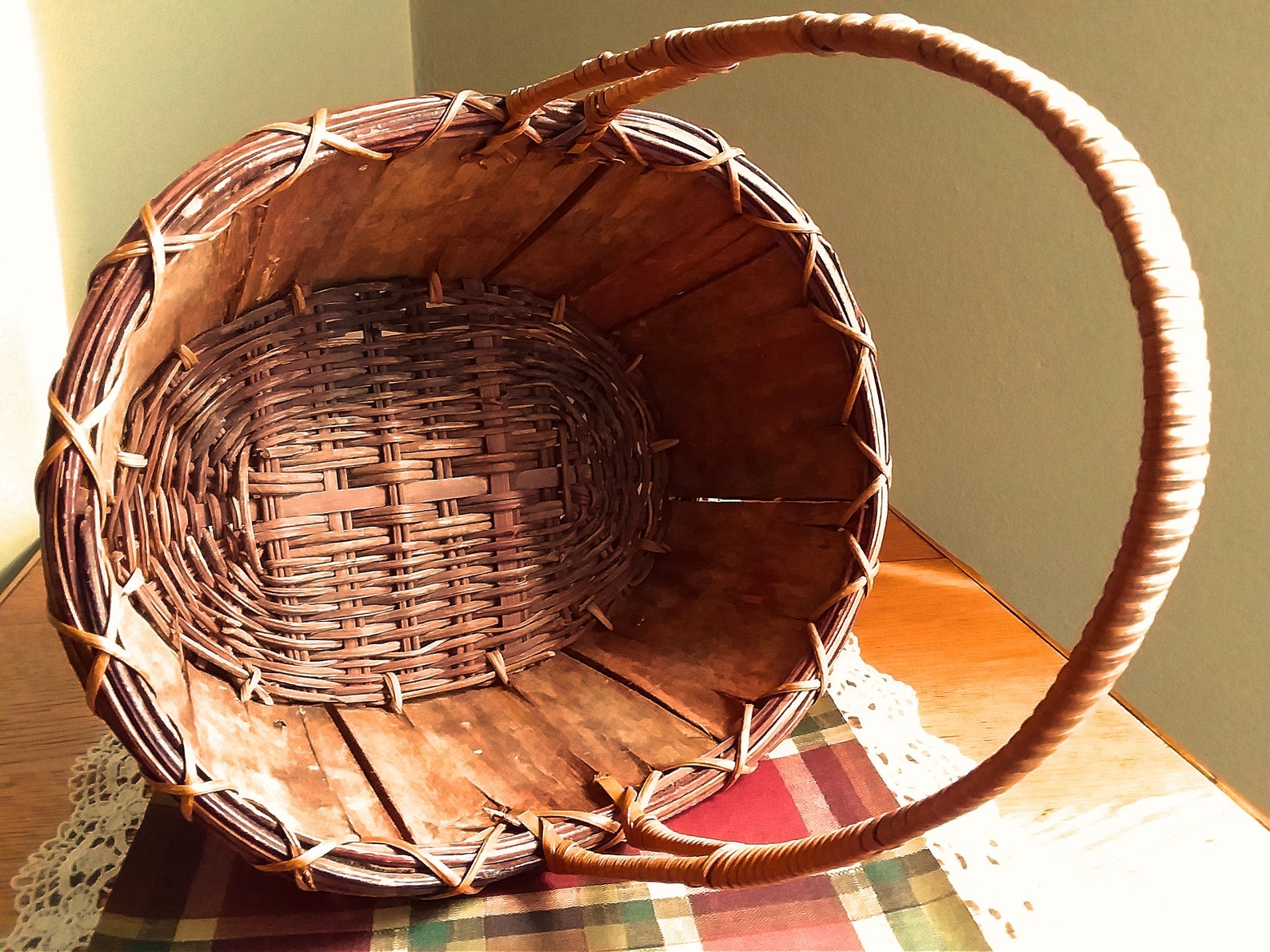 Vintage Tree Bark Basket Wood and Wicker Oval Basket Handle Etsy