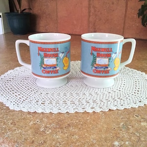 Maxwell House Pedestal Coffee Mugs Set of 2, Vintage Coffee Tea Cups, Advertising Drinkware, Footed Mugs, Coffee Kitchen