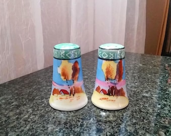 Vintage Japan Scenic Landscape Salt and Pepper Shakers, Lusterware S & P
