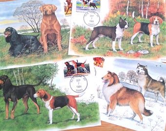 1984 Dogs Maxi Card Philately Postcards Set of 4 Stamped/Cancelled, Postal Collectibles