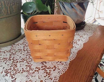Longaberger Square Basket 1997 Handwoven No Handle, Small Vintage Basket for Plants or Keys