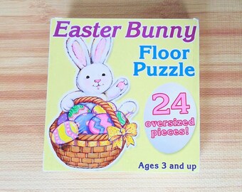 Easter Bunny Floor Puzzle Oversized Pieces Ages 3 & up, Children's Vintage Rabbit Jigsaw Puzzle