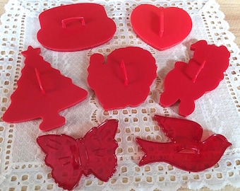 Vintage HRM, Hallmark, Tupperware Red Cookie Cutters--Cake, Heart, Pig, Turkey, Christmas Tree, Butterfly, Bird, Retro Holiday Baking