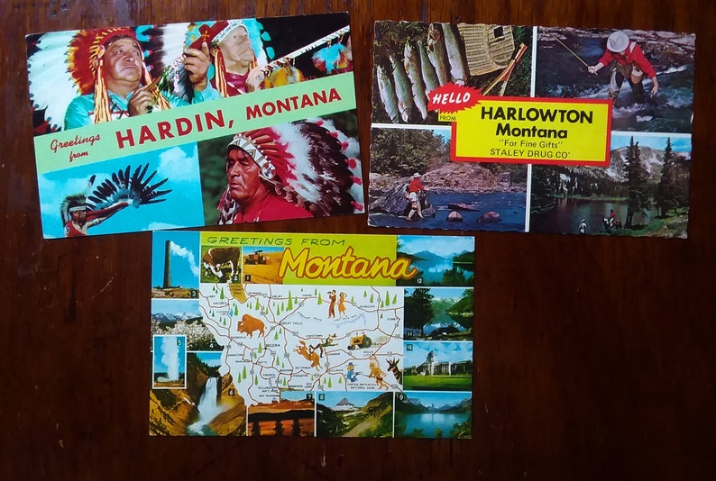 Montana Scenes Vintage Postcards Hardin Harlowton Martinsdale 1960s