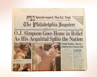 OJ Simpson Trial Verdict The Philadelphia Inquirer 1995 Complete, Collectible Newspapers, OJ Simpson Memorabilia,  Vintage Philly News