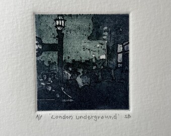 Gravure du métro de Londres, impression de scène de nuit, Epreuve d'artiste