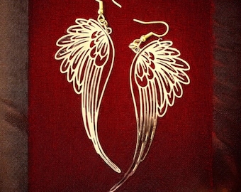 Boucles D'oreilles Fantaisie Ailes D'ange - Bronze, Dimensions 18x5 Mm - Neuf Sans Emballage