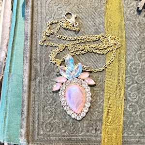 Vintage Pink Glass Pendant Necklace: Gold Filled Chain, Costume Jewelry