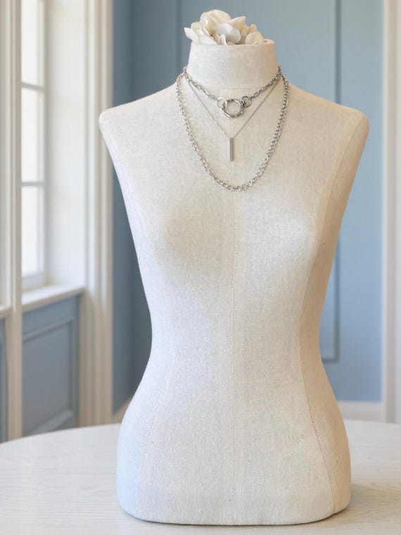 Layered Silver Toned Necklaces- Multi Layered Necklace Set View 4