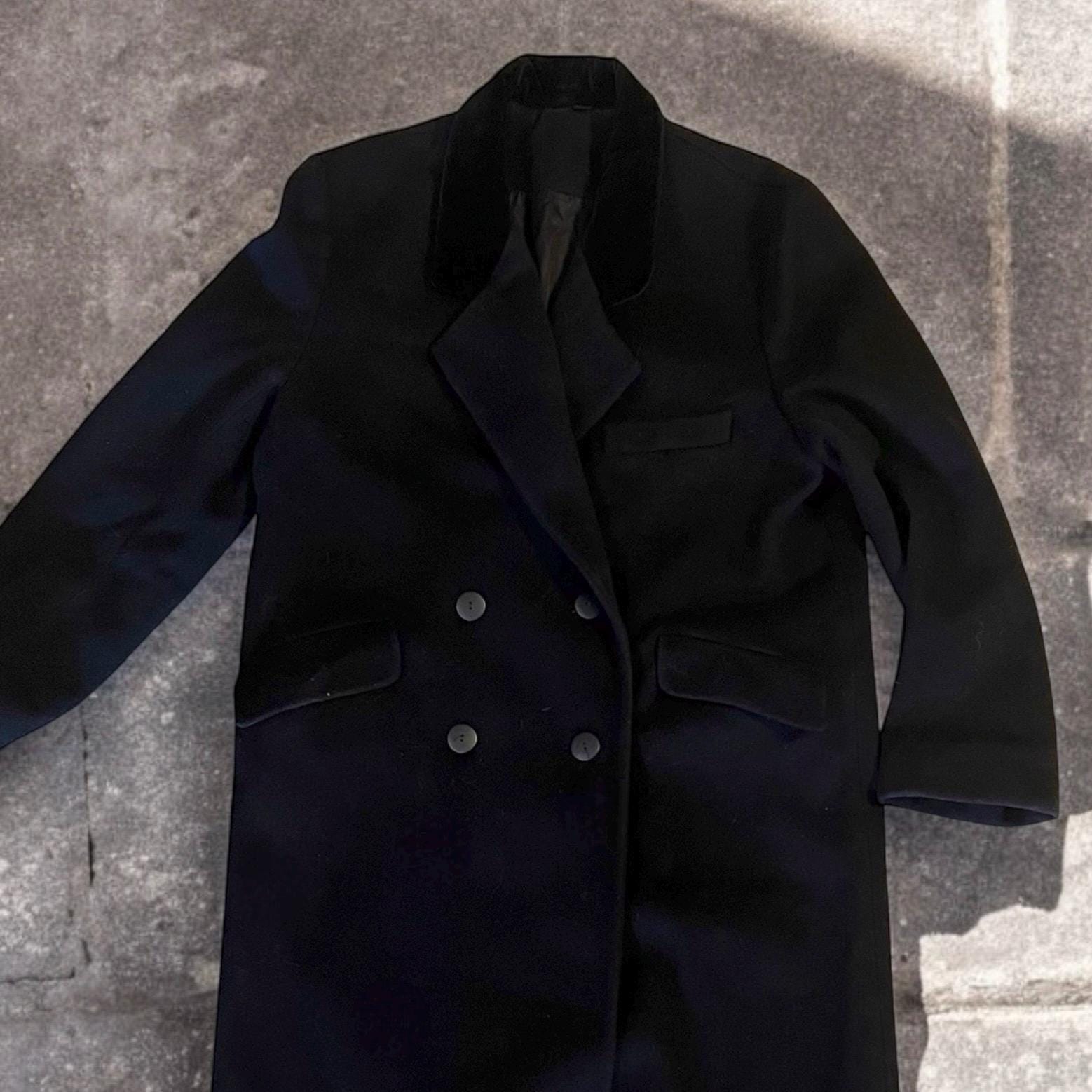 【archive】90's WOOL DOUBLE BREASTED COAT Vintage 1990's 100% Wool Long Coat Fully Lined Velvet Collar