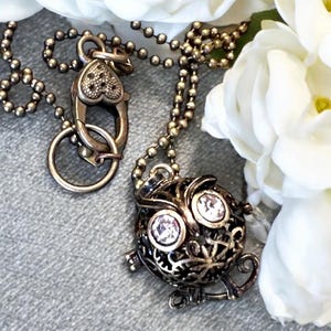 Bronze Rhinestone Owl Locket Necklace: Steampunk Jewelry