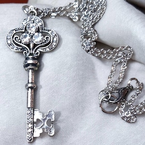 Rhinestone Key Pendant Necklace - Stainless Steel Charm Jewelry