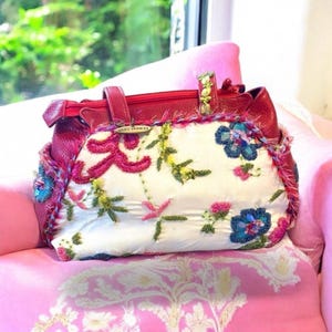 Mary Frances Vintage Embroidered Raw Silk Beaded Purse
