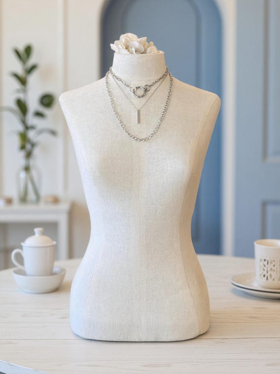 Layered Silver Toned Necklaces- Multi Layered Necklace Set View 3