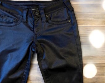 Vintage True Religion Satin Skinny Jeans: Black Luxury Evening Pants