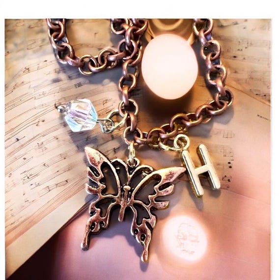 Harry Styles Inspired Butterfly Pendant Necklace: Red Brass Rolo