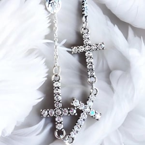 Rhinestone Cross Charm Bracelet: Silver Plated Prayer Jewelry