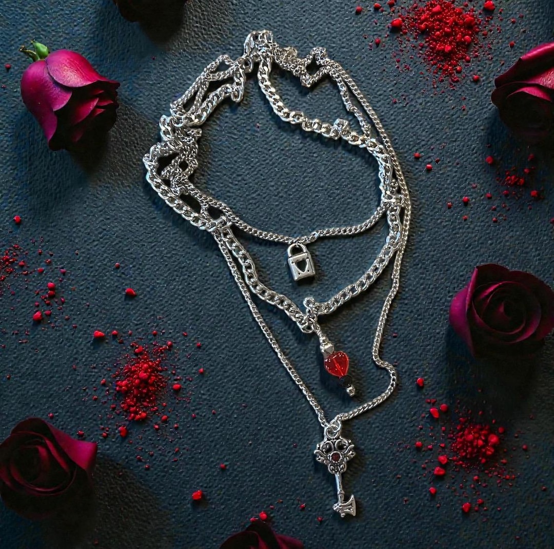 Silver Toned Layered Lock Key and Heart Necklace: Gothic Vibes - Etsy