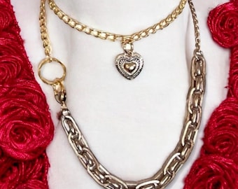 Collar vintage de varias cadenas: dije de corazón de metal mixto, joyería estilo flapper de 91 cm (36 pulgadas)