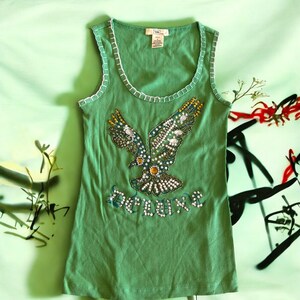 Vintage Ribbed Cotton Rhinestone and Sequins Eagle Tank Top Vintage ...