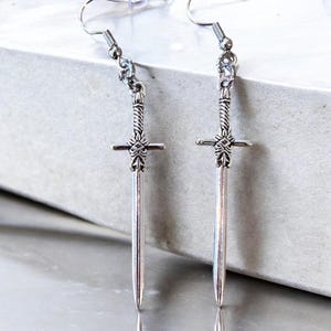 Silver Toned Sword Earrings: Dungeons and Dragons Goth Jewelry