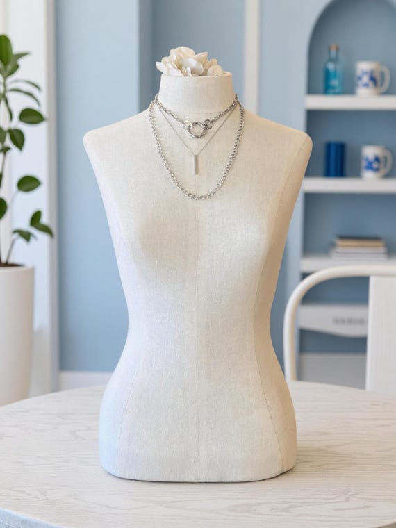 Layered Silver Toned Necklaces- Multi Layered Necklace Set View 6