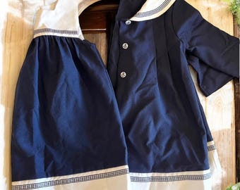 Vintage Navy & White Linen Dress and Jacket Set (3T)