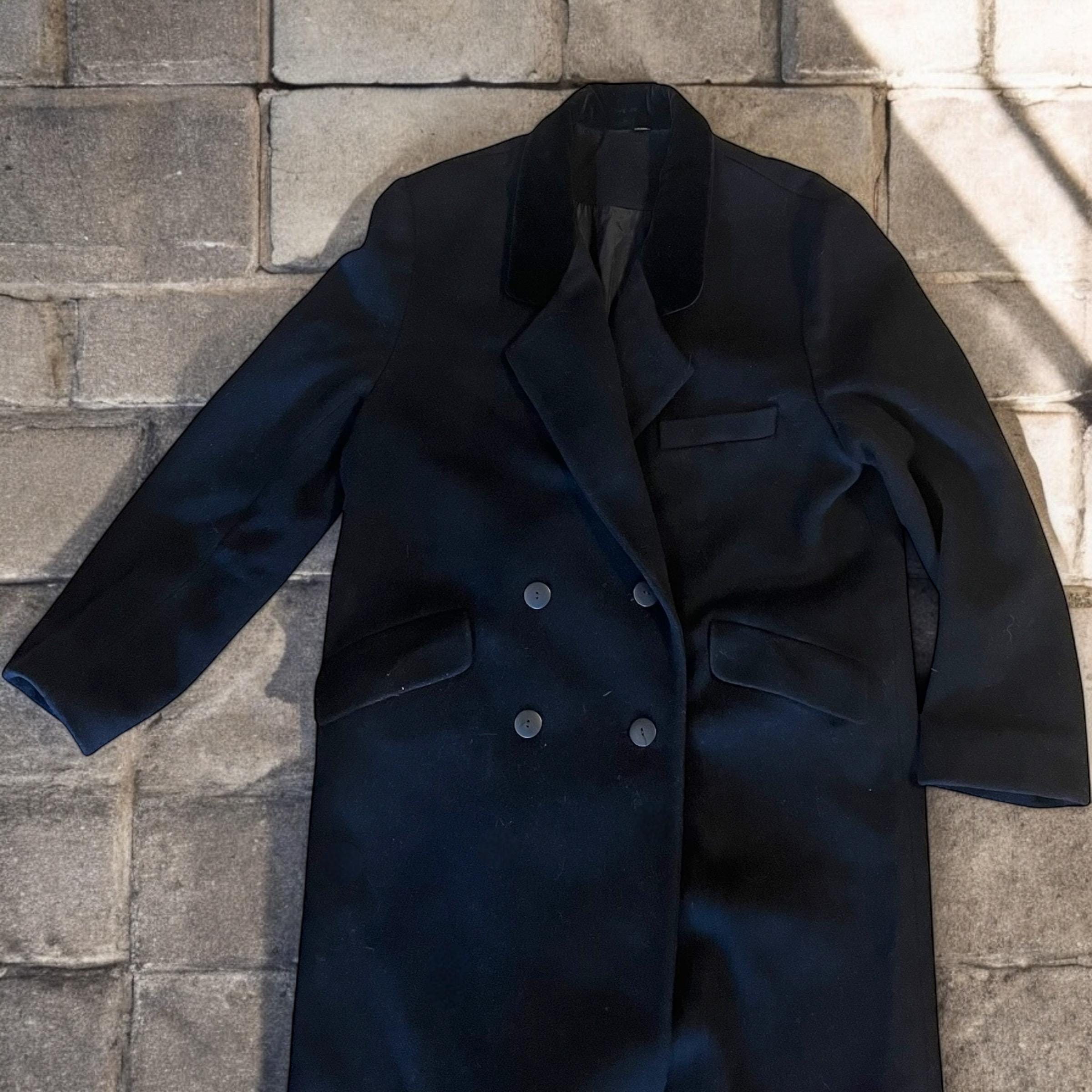 【archive】90's WOOL DOUBLE BREASTED COAT Vintage 1990's 100% Wool Long Coat Fully Lined Velvet Collar