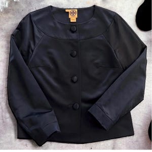 Tory Burch vintage silk jacket. Gorgeous!! Fully lined. Covered buttons. Just beautiful! Size 8 Cotton and silk. Fantastic shape. Vintage.