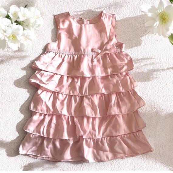 janie and jack satin bow dress Janie and Jack Pink Satin Dress with Bow on the Back Size 4t