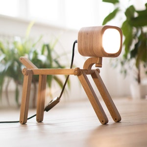 Wooden Animal Lamp, Dog, Giraffe Shaped Table Light, Handmade Wooden Desk Lamp, Kids Room Decor, Unique Eco Friendly Gift Idea