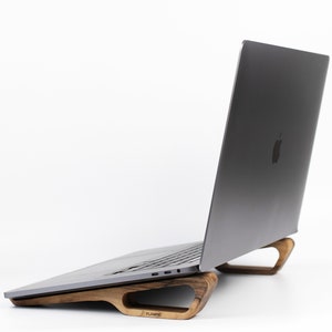 Wooden laptop stand for desk ergonomic, MacBook stand minimalist in walnut wood image 2