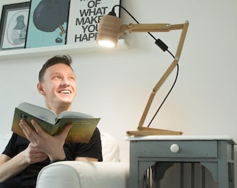 Transformable Wooden Desk Lamp, XXL Adjustable Reading Light, 15 in 1 Modular Table Lamp, Book Lover Gift, Flampic XXL