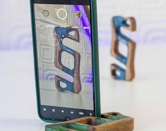 Wood phone stand, Simple phone holder, Epoxy stand, Cute phone stand, Hand,ade phone stand, Compact holder