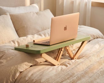 Wooden Laptop Desk: Adjustable Height, Bed Desk with Cooling Holes