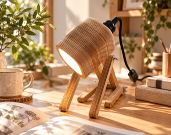 Wooden Dog Desk Lamp, Handmade Adjustable Table Light, Bedside Reading Lamp, Unique Wood Lamp, Gift for Book Lovers