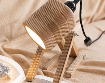 Wooden Dog Desk Lamp, Adjustable LED Reading Light, Handmade Wood Table Lamp, Modern Bedside Lamp, Home Office Decor, Gift for Book Lovers