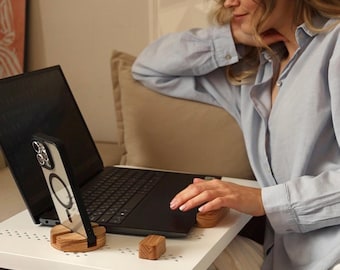 Wooden Laptop Desk: Adjustable Height, Bed Desk with Cooling Holes