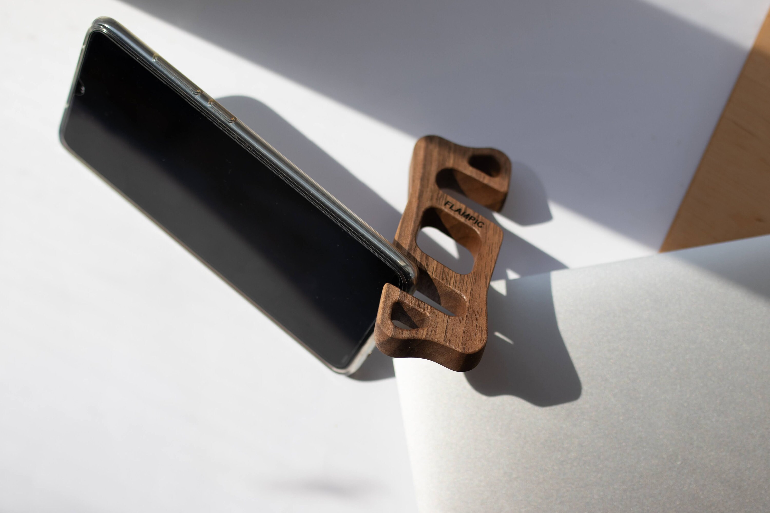 Phone holder for desk on wallnut wood for iPhone and Android Etsy