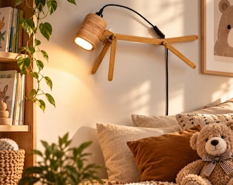 Wooden Dog Lamp, Adjustable Desk Lamp, Handmade Wood Table Light, Bedside Reading Lamp, Animal Lamp, Gift for Book Lovers