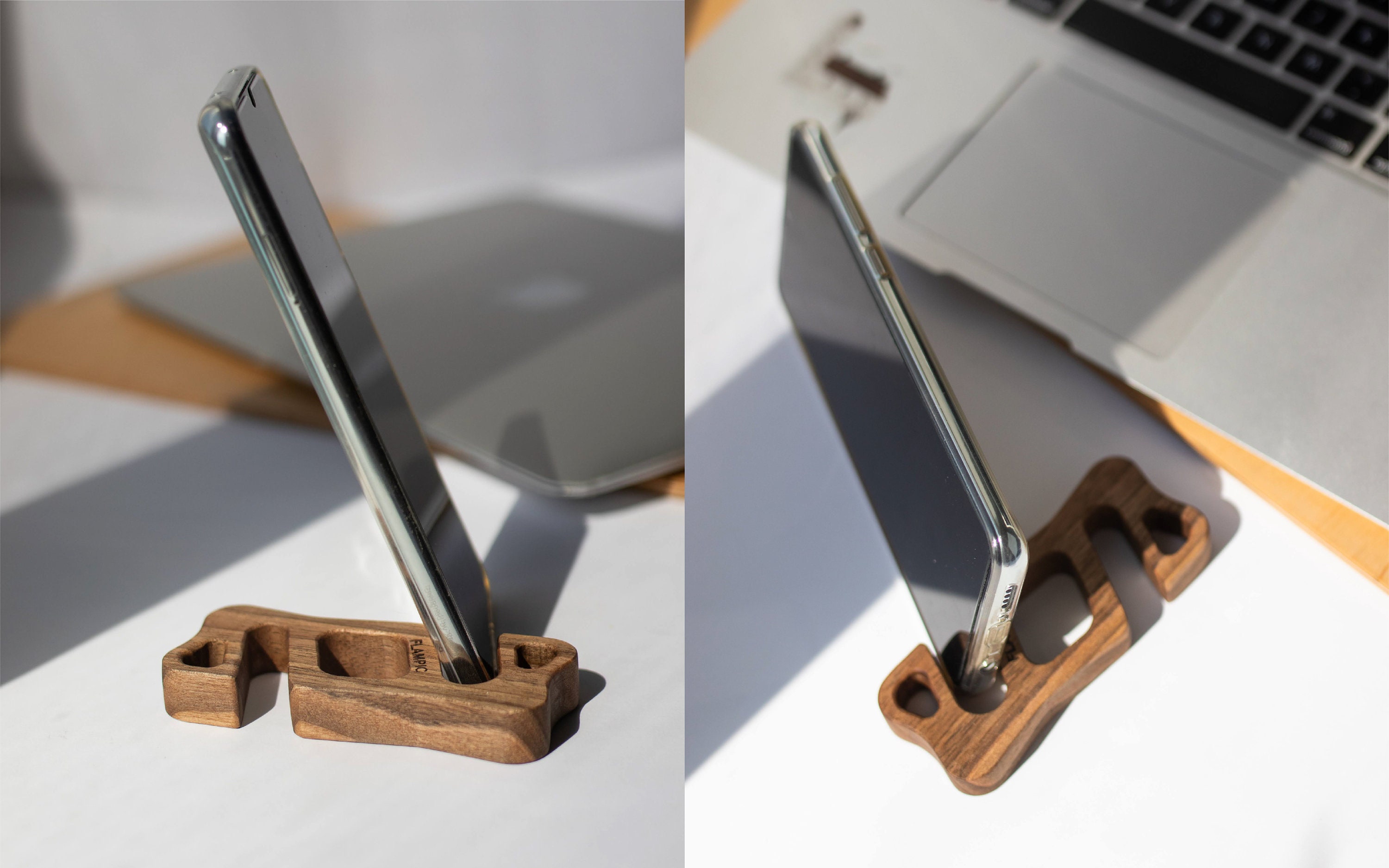 Phone holder for desk on wallnut wood for iPhone and Android Etsy
