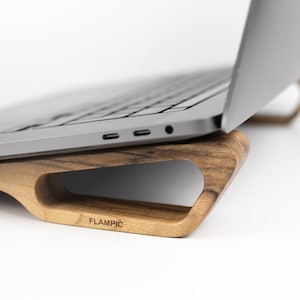 Wooden laptop stand for desk ergonomic, MacBook stand minimalist in walnut wood image 2