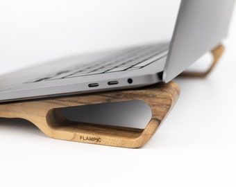 Soporte de madera para portátil para escritorio ergonómico, soporte macbook minimalista en madera de nogal