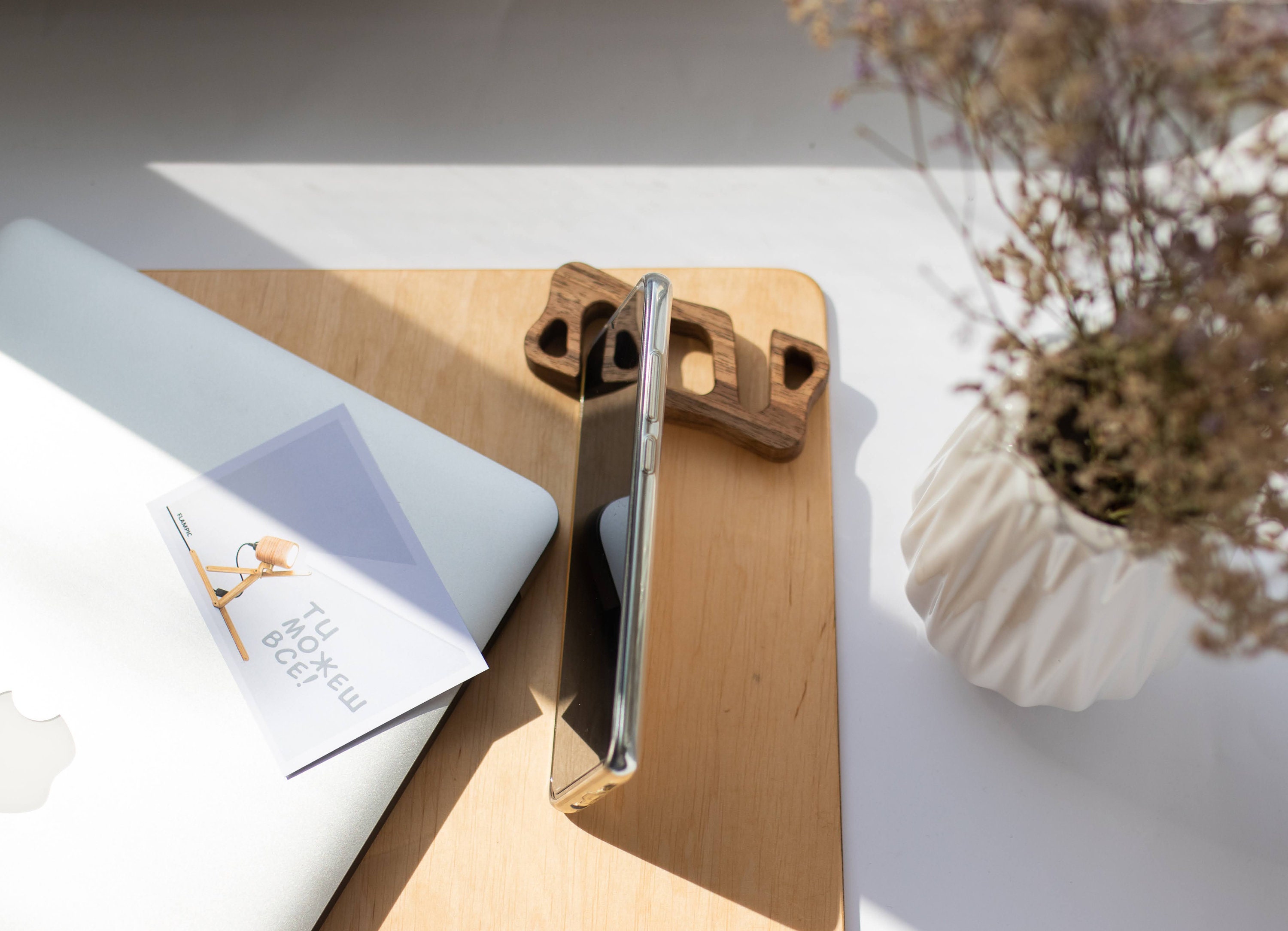 Phone holder for desk on wallnut wood for iPhone and Android Etsy