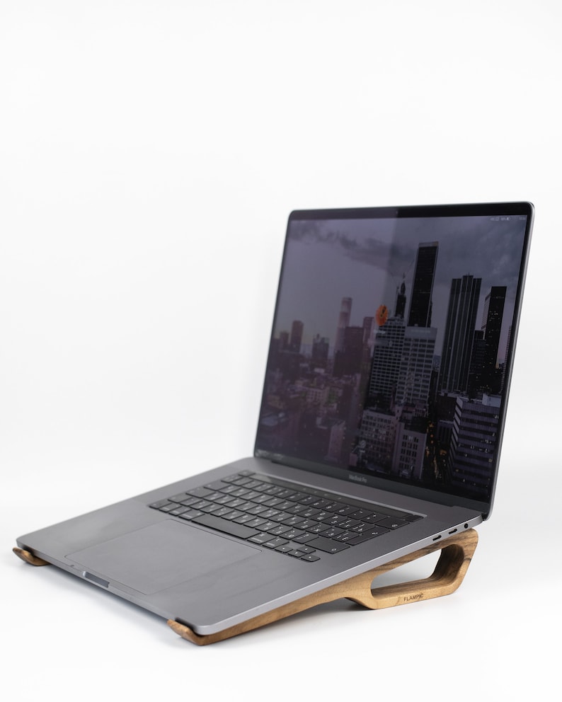 Wooden laptop stand for desk ergonomic, MacBook stand minimalist in walnut wood image 6