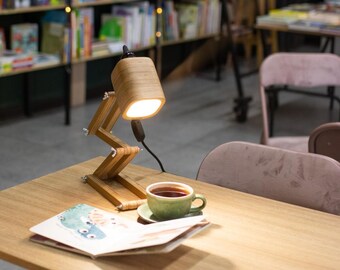Wooden Desk Lamp Gift – Adjustable Reading Light for Book Lovers | Cozy Home Office Decor
