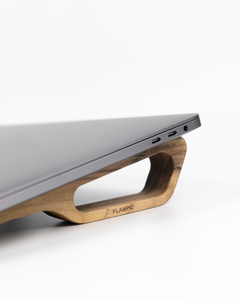 Wooden laptop stand for desk ergonomic, MacBook stand minimalist in walnut wood image 5