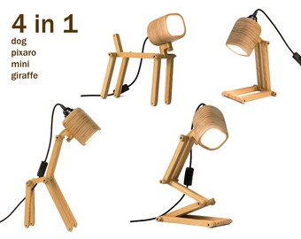 La lámpara de escritorio transformable (4 en 1) es una lámpara de madera única.
